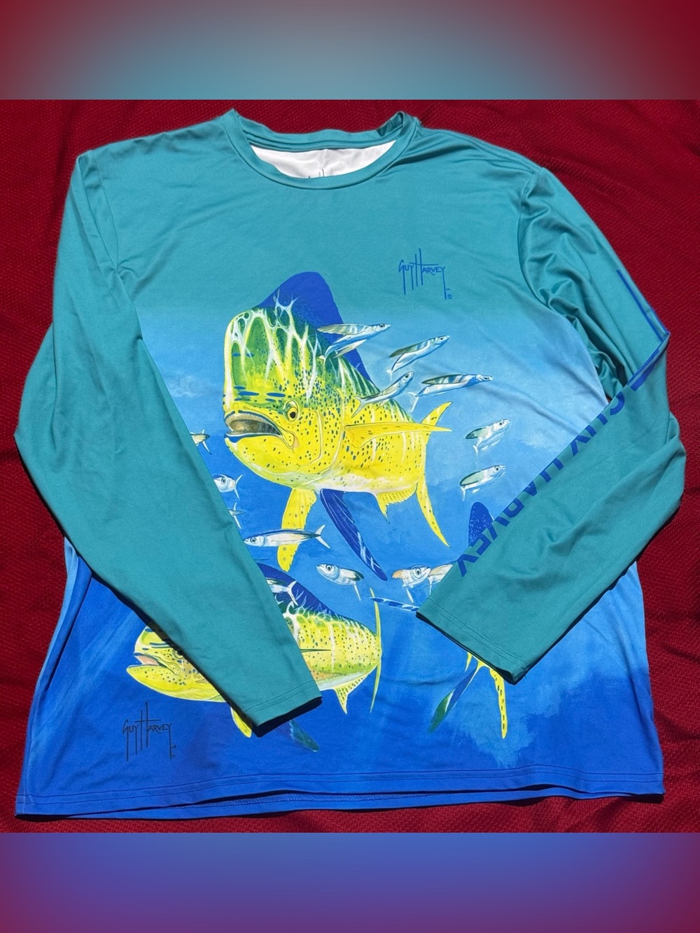 Guy Harvey Teal & Blue Mahi Mahi Graphic Long Sleeve Shirt